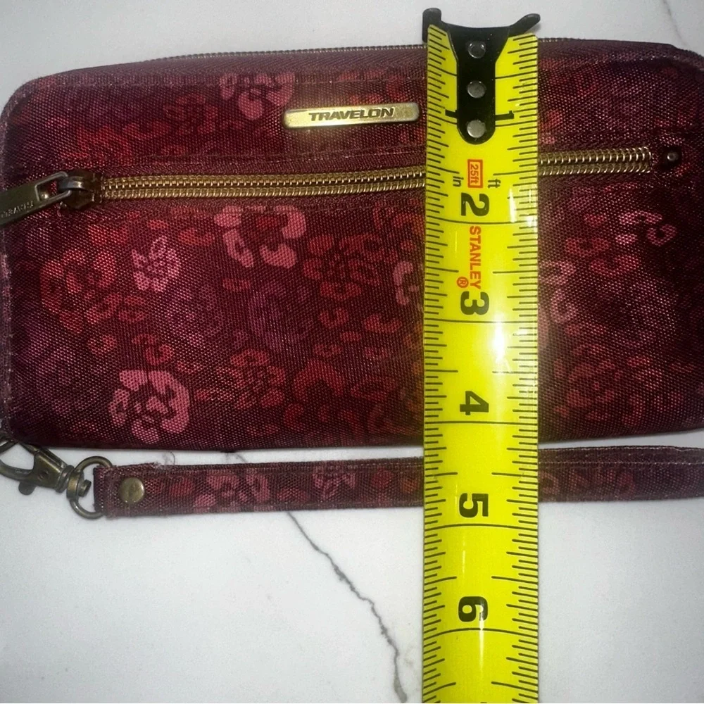 Travelon RFID Blocking Zip-Around Wristlet Wallet - Burgundy Floral Leopard